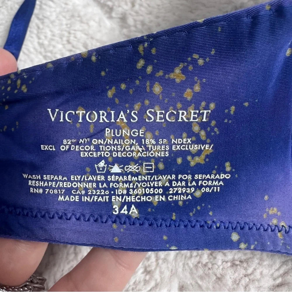 Victoria's Secret | Indigo Plunge Underwire Padded Rhinestone Bra | Size 34A